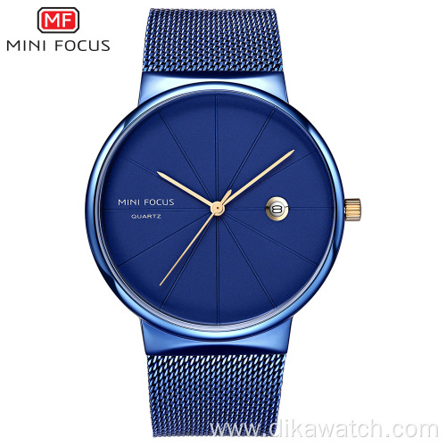 MINI FOCUS Formal Brand Watch for Men with Stainless Steel Strap Trendy casual Quartz Blue Watches Wrist Men Relogio Masculino